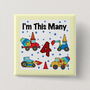 Macaron Carré 5 Cm Véhicules de construction T-shirts 4e anniversaire