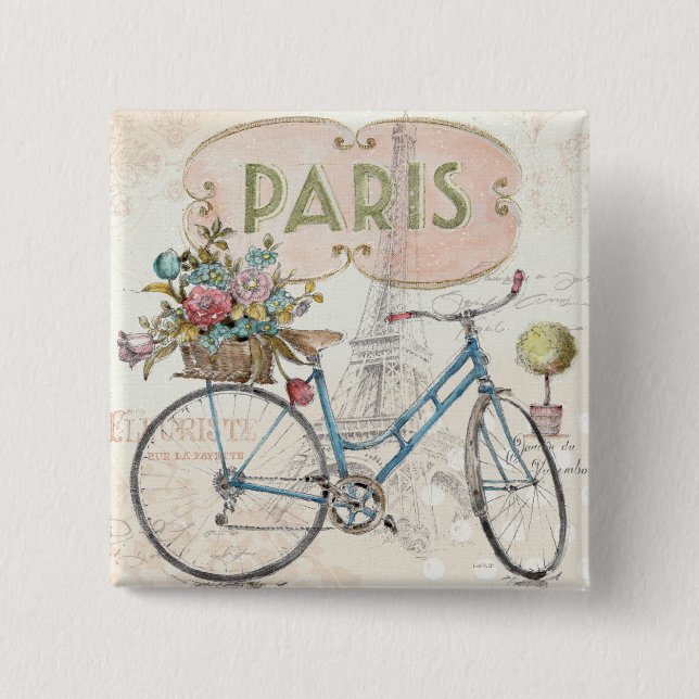 Macaron Carré 5 Cm Vélo de Paris avec des fleurs (Devant)