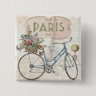 Macaron Carré 5 Cm Vélo de Paris avec des fleurs