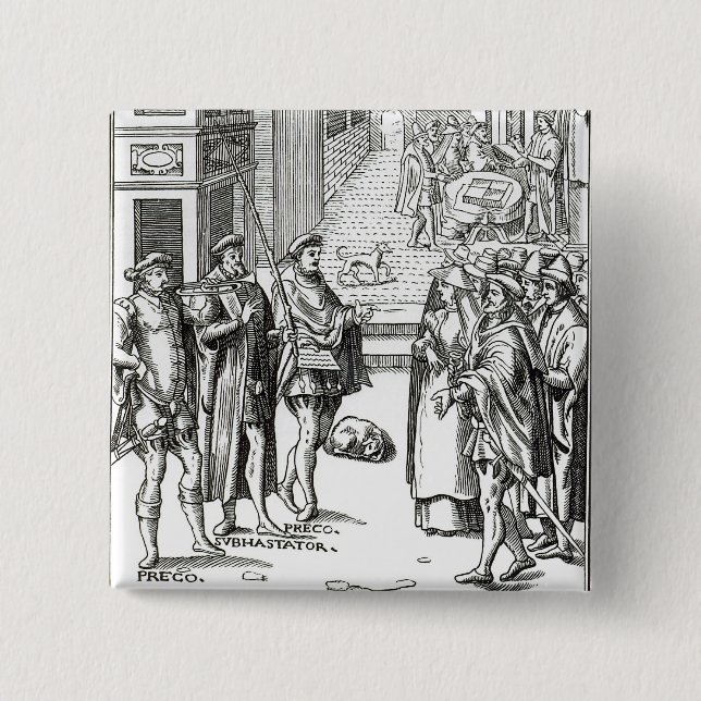 Macaron Carré 5 Cm Vente par le crieur public, après une gravure sur (Devant)