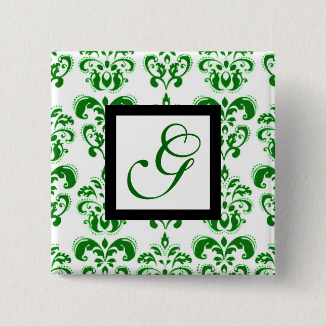 MACARON CARRÉ 5 CM VERT BLANC DOMMASK CARRÉ NOIR MONOGRAM (Devant)