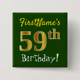 Macaron Carré 5 Cm Vert, Faux Gold 59e Anniversaire, Avec Nom Personn