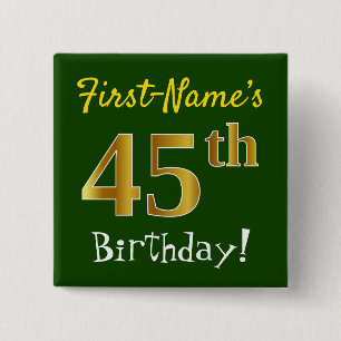 Macaron Carré 5 Cm Vert, Faux Or 45e Anniversaire, Avec Nom Personnal