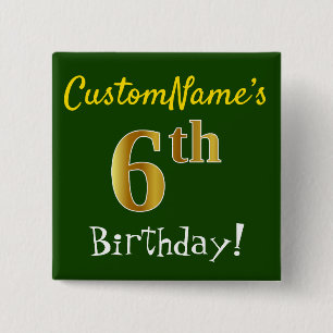 Macaron Carré 5 Cm Vert, Faux Or 6ème anniversaire, avec nom personna