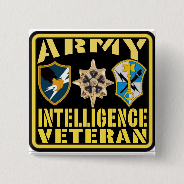 Macaron Carré 5 Cm Vétéran d'intelligence d'armée (Devant)