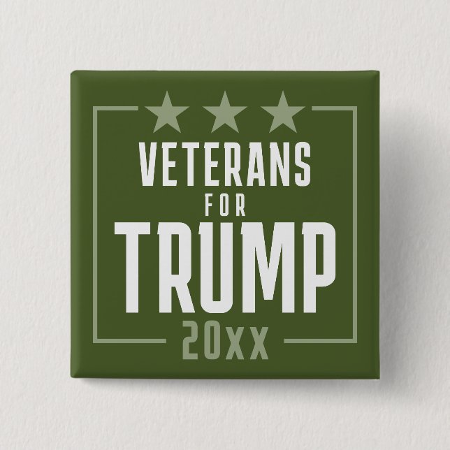 Macaron Carré 5 Cm Vétérans vert olive pour Trump - 2024 (Devant)