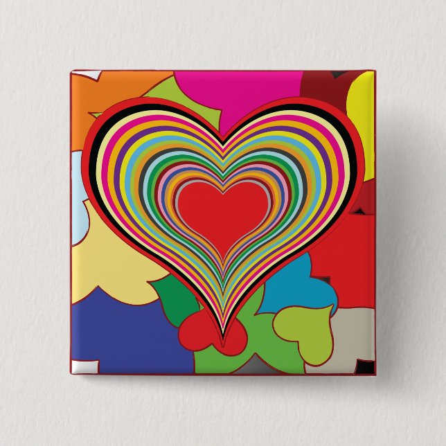 Macaron Carré 5 Cm Vibrant Rainbow Layered Heart Abstract (Devant)