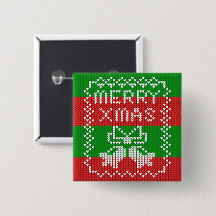 Macaron Carré 5 Cm Vilain pull motif sonnettes Joyeux fils Xmas