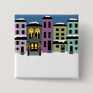 Macaron Carré 5 Cm Ville de Noël ~ Boutons