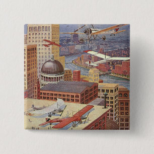 Macaron Carré 5 Cm Ville de science-fiction vintage, Steam Punk victo