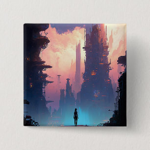Macaron Carré 5 Cm Ville futuriste de science-fiction