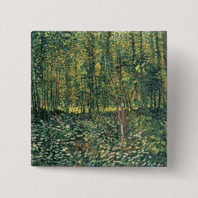 Macaron Carré 5 Cm Vincent van Gogh | Arbres et sous-bois, 1887 (Devant)