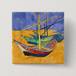 Macaron Carré 5 Cm Vincent van Gogh - Bateaux de pêche sur la plage