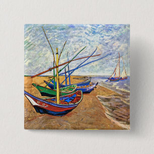 Macaron Carré 5 Cm Vincent Van Gogh - Bateaux de pêche sur la plage