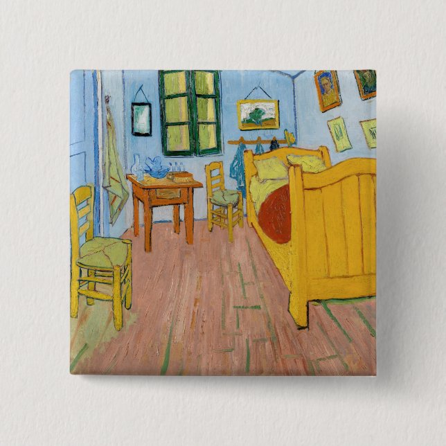 Macaron Carré 5 Cm Vincent Van Gogh - Chambre de Vincent à Arles (Devant)
