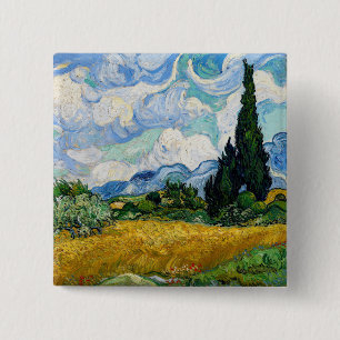 Macaron Carré 5 Cm Vincent Van Gogh - Champ de blé avec cyprès