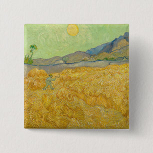 Macaron Carré 5 Cm Vincent van Gogh - Champ de blé avec un moissonneu