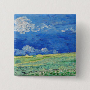 Macaron Carré 5 Cm Vincent van Gogh - Champs de blé sous des nuages o