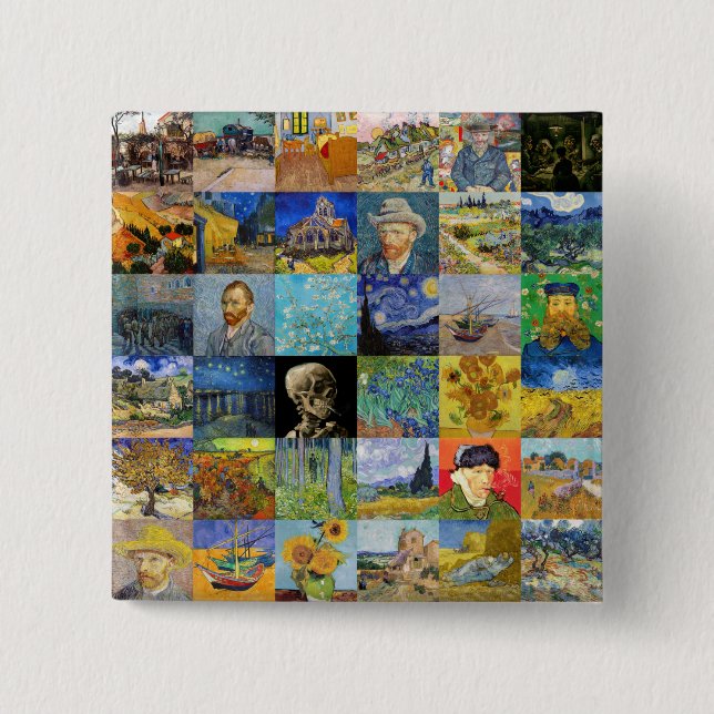 Macaron Carré 5 Cm Vincent van Gogh - chefs-d'oeuvre Mosaic Patchwork (Devant)