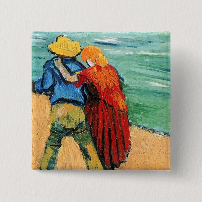 Macaron Carré 5 Cm Vincent van Gogh - Deux amoureux (Devant)