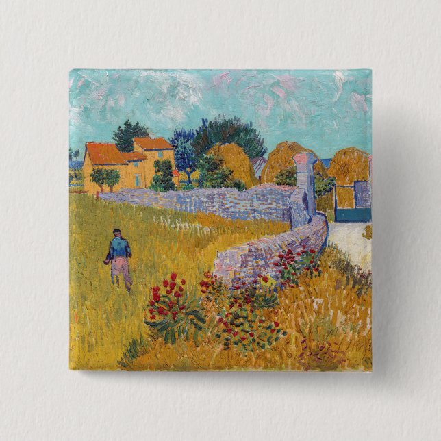 Macaron Carré 5 Cm Vincent van Gogh - Ferme en Provence (Devant)