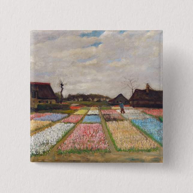 Macaron Carré 5 Cm Vincent van Gogh - Lits à fleurs en Hollande (Devant)