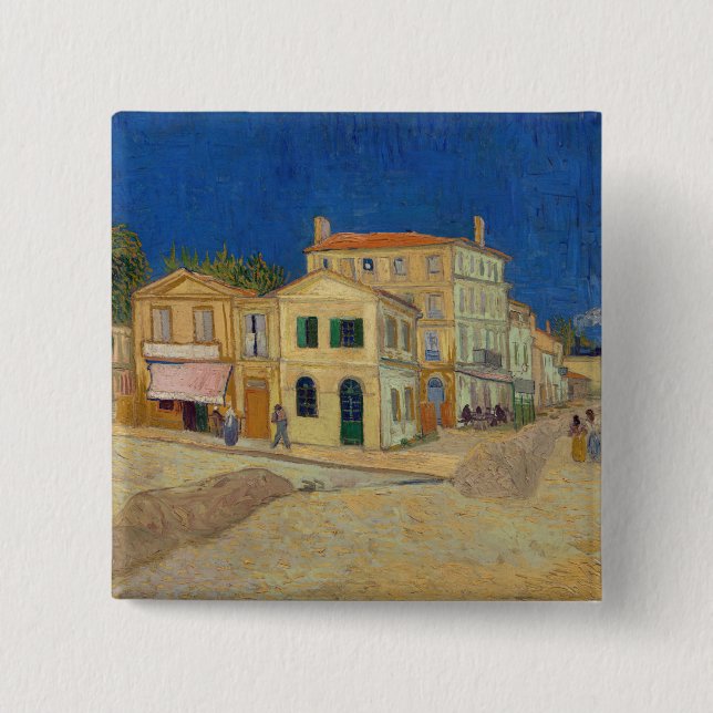 Macaron Carré 5 Cm Vincent van Gogh - Maison Jaune / Rue (Devant)