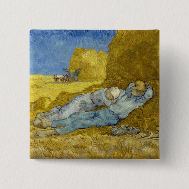 Macaron Carré 5 Cm Vincent Van Gogh - Mion, Repos / Travail / Siesta (Devant)
