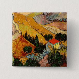 Macaron Carré 5 Cm Vincent van Gogh - Paysage, Maison et Laboureur