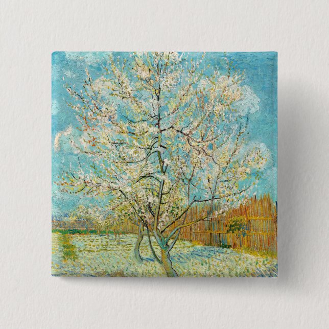 Macaron Carré 5 Cm Vincent van Gogh - Poche rose en fleurs (Devant)