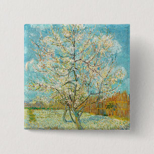 Macaron Carré 5 Cm Vincent van Gogh - Poche rose en fleurs