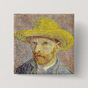 Macaron Carré 5 Cm Vincent van Gogh - Self-portrait with Straw Hat