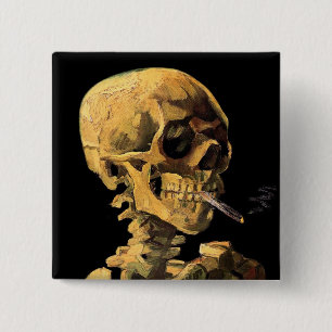 Macaron Carré 5 Cm Vincent Van Gogh - Skull With Burning Cigarette