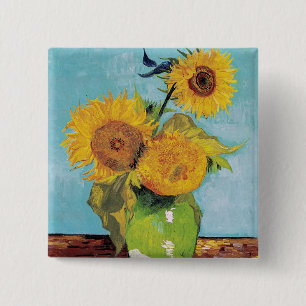 Macaron Carré 5 Cm Vincent Van Gogh - Trois tournesols dans un vase