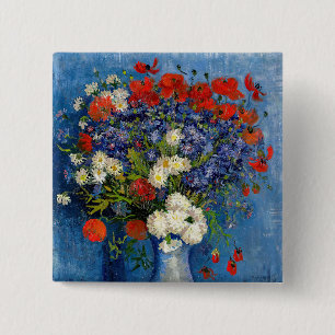 Macaron Carré 5 Cm Vincent van Gogh - Vase avec Cornflowers & Poppies