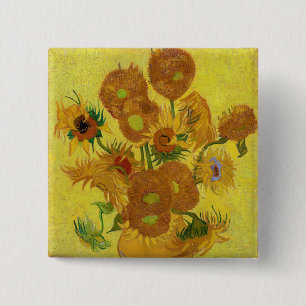 Macaron Carré 5 Cm Vincent van Gogh - Vase avec quinze tournesols