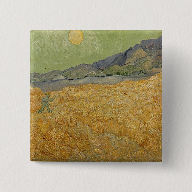 Macaron Carré 5 Cm Vincent van Gogh| Wheatfield with Reaper, 1889 (Devant)