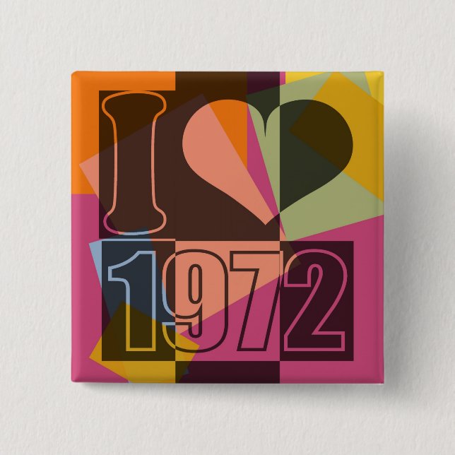 Macaron Carré 5 Cm Vintage Art - I love (heart) 1972 - Button (Devant)