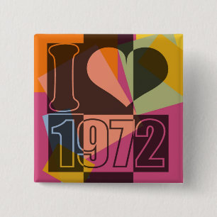 Macaron Carré 5 Cm Vintage Art - I love (heart) 1972 - Button
