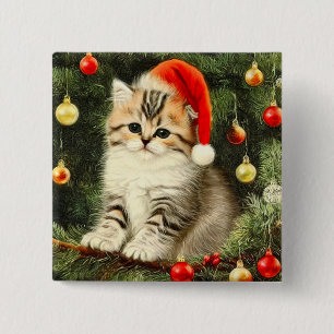 Macaron Carré 5 Cm Vintage Christmas Kitten