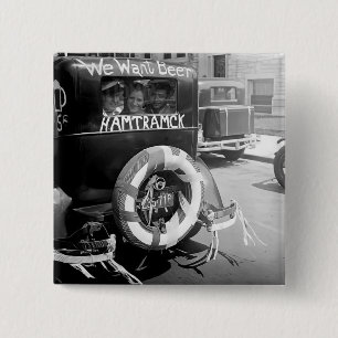 Macaron Carré 5 Cm Vintage interdiction Bière, Nous voulons la bière,