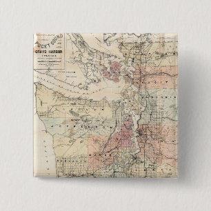 Macaron Carré 5 Cm Vintage Map of The Puget Sound