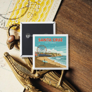 Macaron Carré 5 Cm Vintage Père Noël Cruz Californie