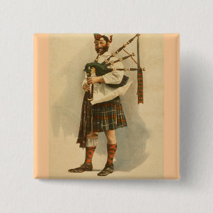 Macaron Carré 5 Cm Vintage Scottish Highland Sac Pipe Joueur Kilt Man