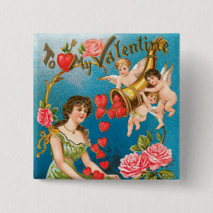 Macaron Carré 5 Cm Vintage Victorien Valentine's Day Angels & Hearts