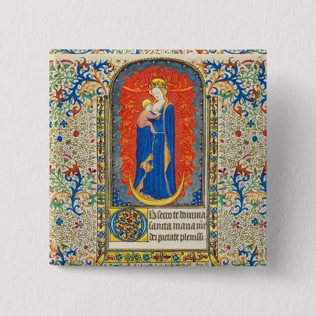 Macaron Carré 5 Cm VIRGIN AVEC ENFANT ET ANGELS Antique Fleurs (Devant)