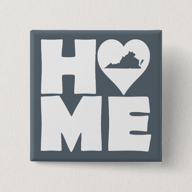 Macaron Carré 5 Cm Virginia Home Heart State Button Badton Pin (Devant)