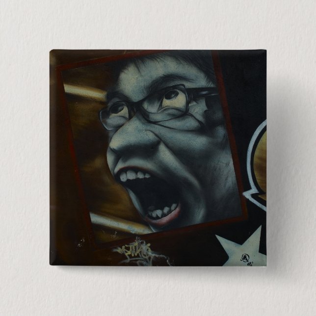 Macaron Carré 5 Cm Visage frais de graffiti de cri perçant (Devant)