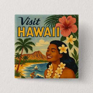 Macaron Carré 5 Cm Visite Hawaii Tourisme Art Mid Century