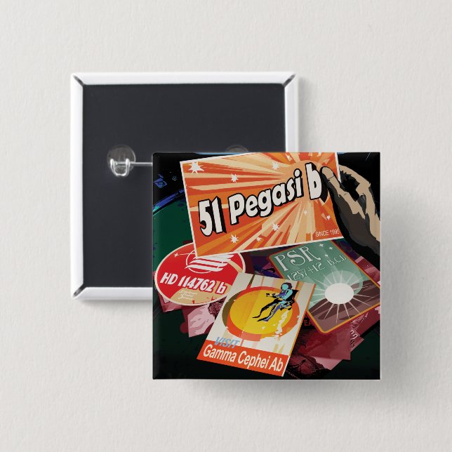 Macaron Carré 5 Cm Visitez La Première Exoplanète Trouvée À L'Extérie (Devant & derrière)